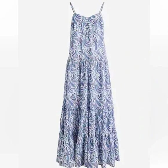 J CREW MAXI DRESS tiered cotton voile floral paisley sleeveless purple blue XS - Picture 2 of 12